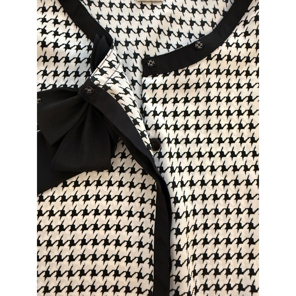 Maggie Barnes Houndstooth Bow Blouse Womens Size 28 Button-Down Holiday Office - Picture 11 of 13